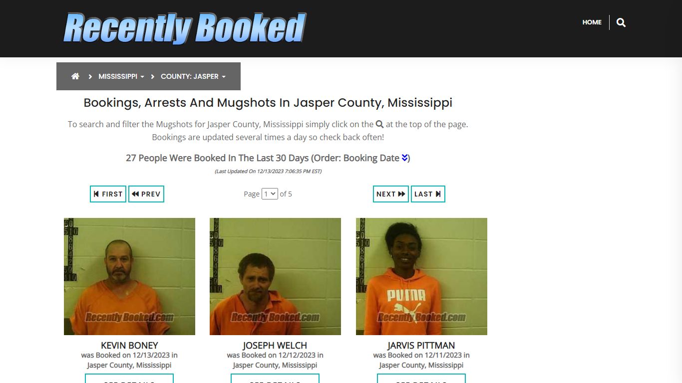 Bookings, Arrests and Mugshots in Jasper County, Mississippi