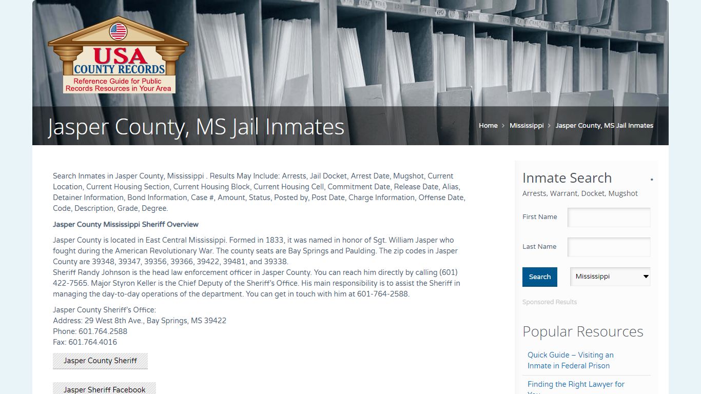 Jasper County, MS Jail Inmates | Name Search